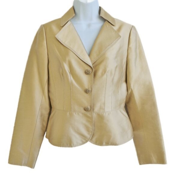 Kay Unger New York Skirt Suit Set SiLK Champagne Jewel Buttons Embroidered 6 - Picture 5 of 11